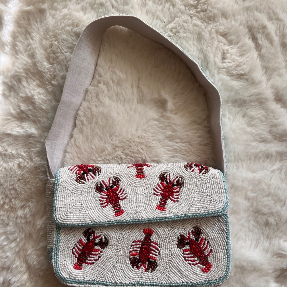 Viral SOL and MER Beaded Baguette Shoulder Bag-Red Lobster Pattern